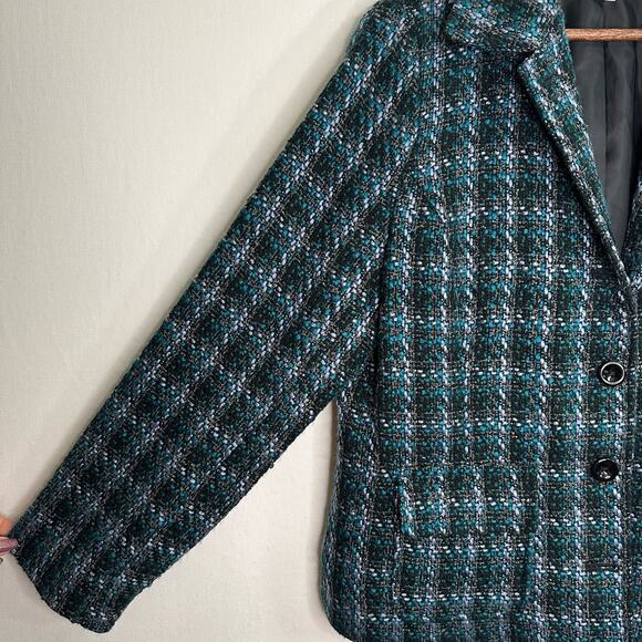 Croft & Barrow Blue & Black Plaid Tweed Button Up Blazer - Picture 6 of 13